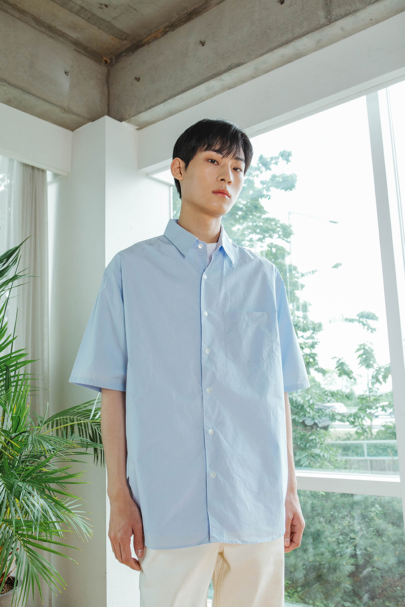 20ss Relaxed Half Sleeved Daily Shirts (Sky Blue)