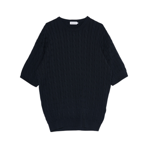 Relaxed S/S Cotton Cable Knit (Dark Navy)