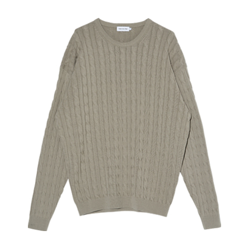 Relaxed L/S Cotton Cable Knit (Taupe)