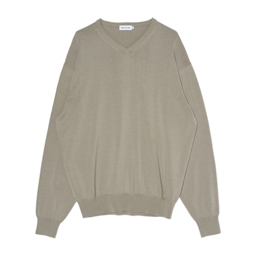 Relaxed Cotton V-Neck Knit (Taupe)