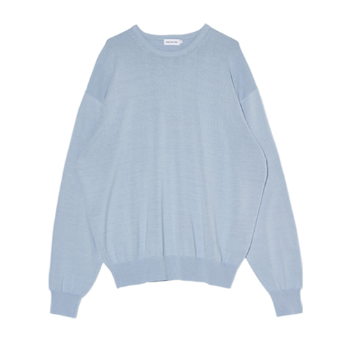 Relaxed Cotton Round Neck Knit (Light Blue)