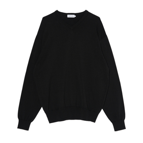 Relaxed Cotton V-Neck Knit (Black)