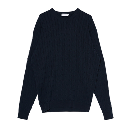 Relaxed L/S Cotton Cable Knit (Dark Navy)