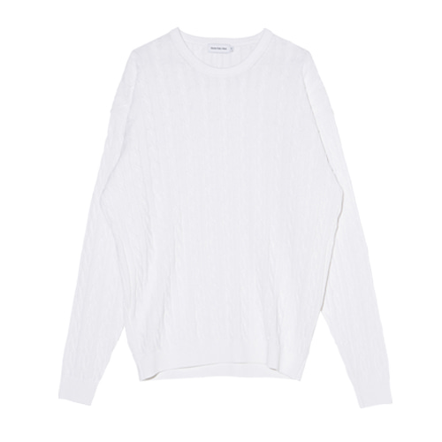 Relaxed L/S Cotton Cable Knit (White)