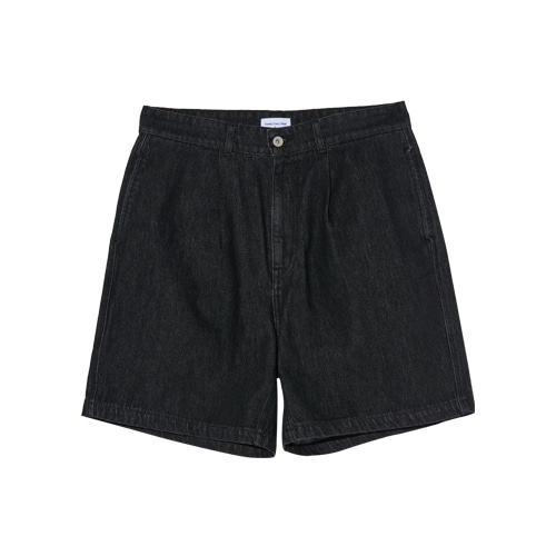 Relaxed 1 Pleat Denim Shorts (Black)