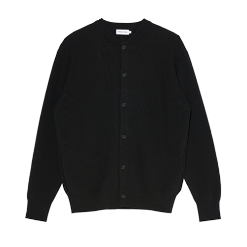 Round Neck Cotton Knit Cardigan (Black)